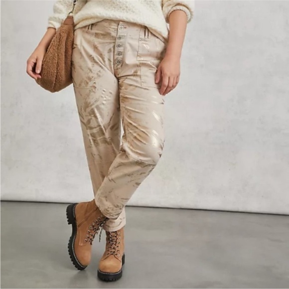 Anthropologie The Wanderer Gold Paint Brush Utility Pant Size 26 - Picture 3 of 12